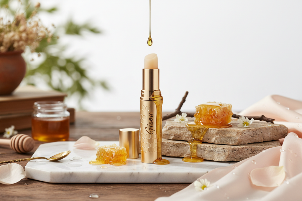 baume a levre gisou au miel  dans diffrent fond 