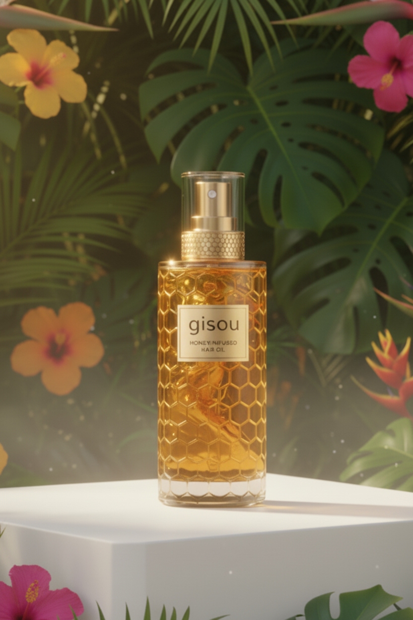 gisou produit avec fond tropical